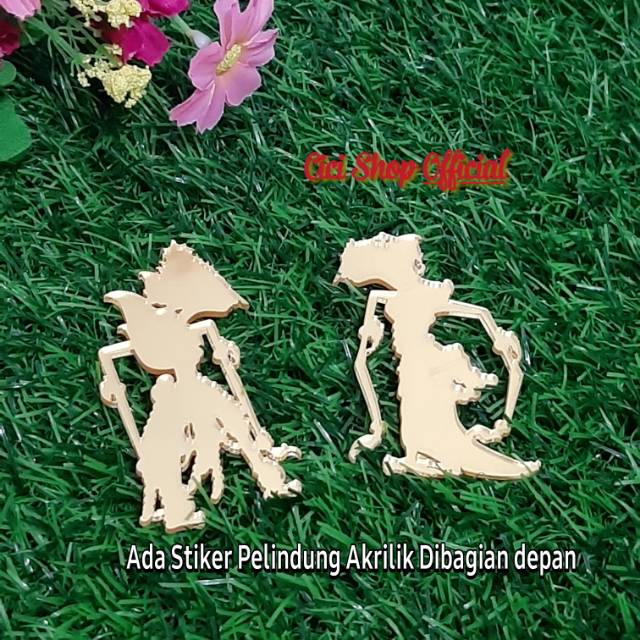 8cm Sepasang akrilik Siluet wayang rama dan shinta/akrilik siluet gold/akrilik kuning/akrilik wayang