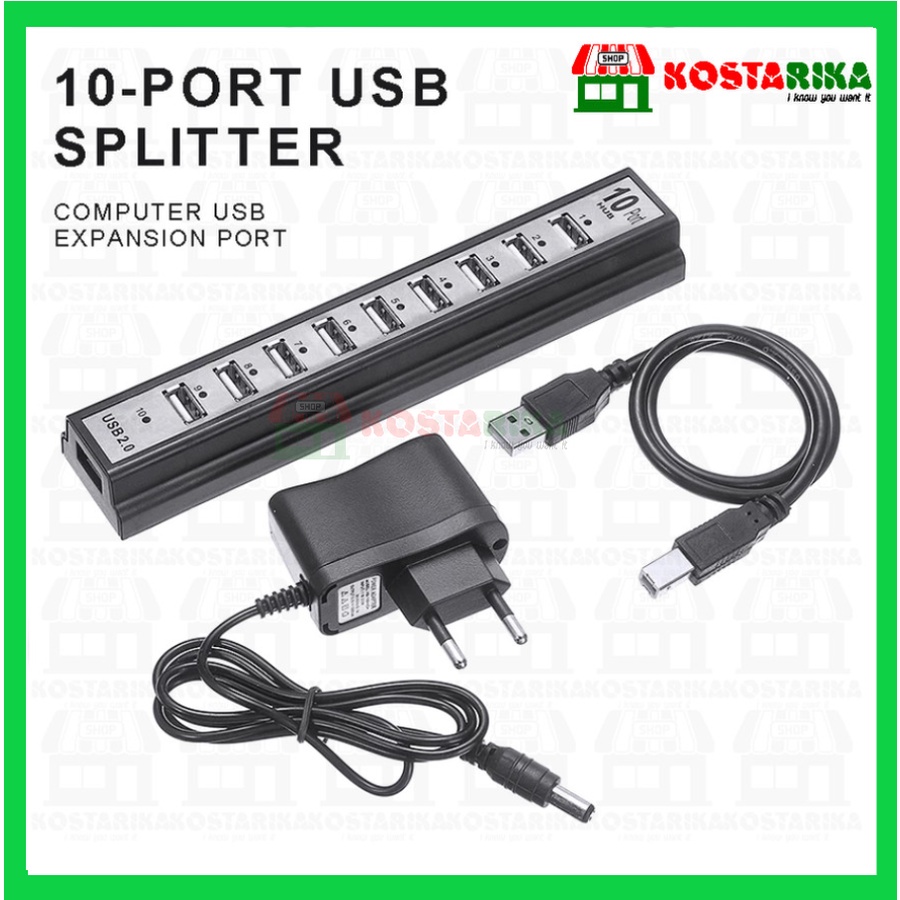 HUB USB 10 port + adaptor power DC 5V