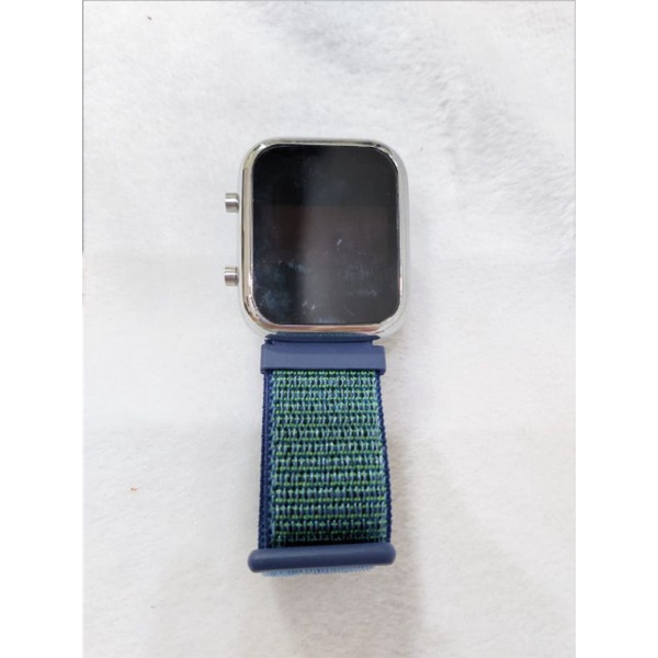 Jam LED Watch Strap Kanvas Persegi-Biru