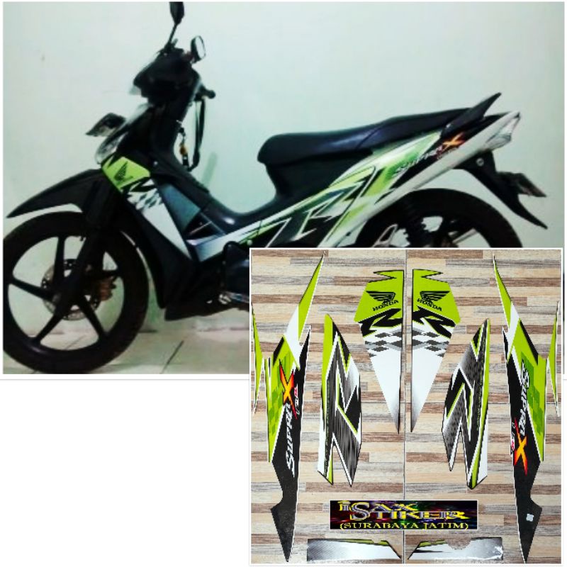 striping original Honda Supra X 125 R hitam hijau putih tahun 2010