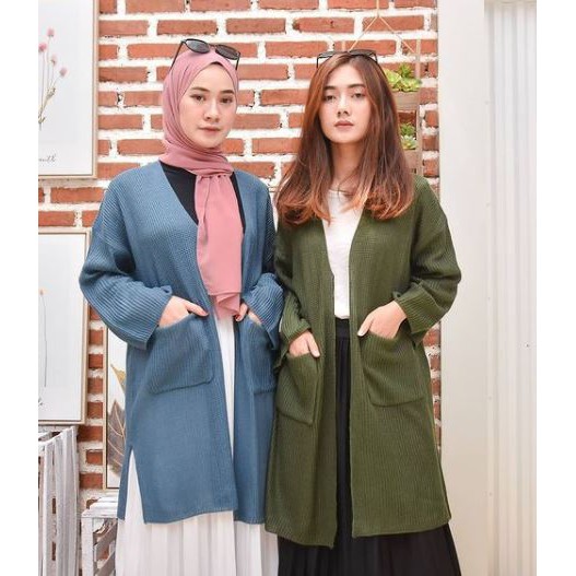 exoora long cardigan rajut wanita, kardigan tunik rajutan