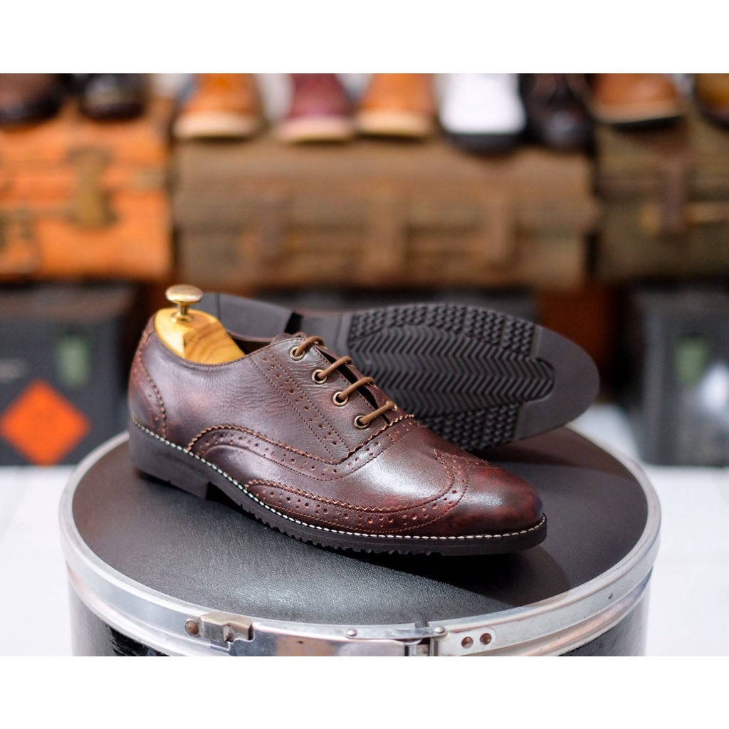 Sepatu Pantofel Kerja Formal Kulit Asli Azcost Wintip Oxford Burgundy Big Size Ukuran 44 45