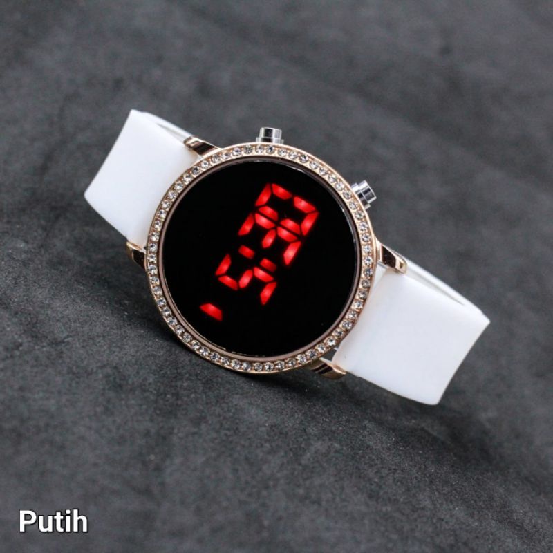 Jam tangan wanita cewek LED Digital watch ring permata Diamond 3228 tali rubber / jam led Digital permata