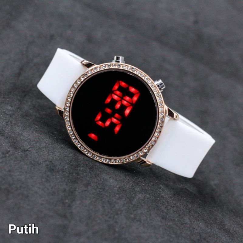 Jam tangan wanita cewek led watch permata digital DIAMOND ring 3228 rubber tali karet