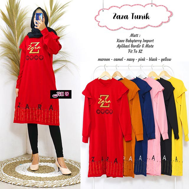 TUNIK IMPORT / BORDIR >> ZAZA TUNIK Matt Kaos Babyterry Import Aplikasi Bordir n Mote, Fit To XL