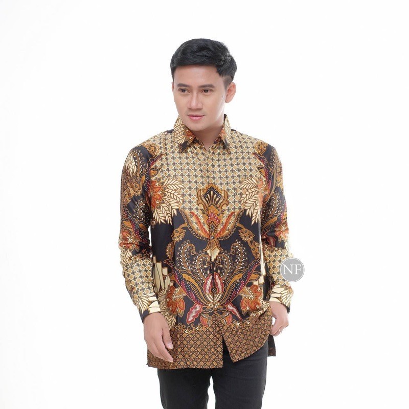 Kemeja Batik Semi Sutra Full Furing Premium Lengan Panjang Premium Atasan Batik Pria