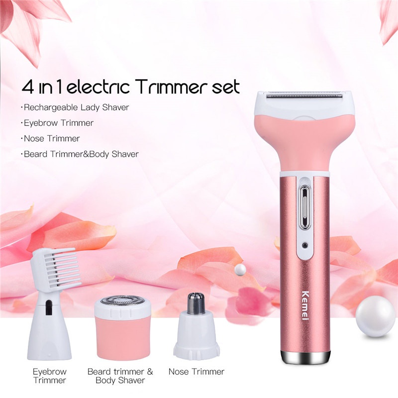 Kemei  KM-6637 Alat Cukur Clipper PROFESIONAL Khusus Wanita Rambut Alis Bulu ketiak bulu halus hasil Maximal USB Recharge Portable  4 in 1 Epilator Female Eyebrow Trimmer Nose Epilator Shaver Hair Removal Face Depilador Bikini Depilatory Electric Razor