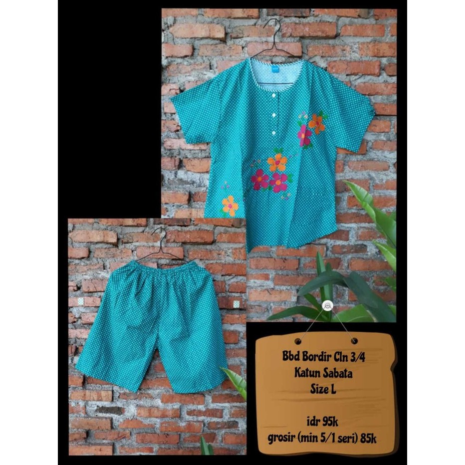 Daster Bordir Baby Doll Celana Pendek Katun Sabata Size L