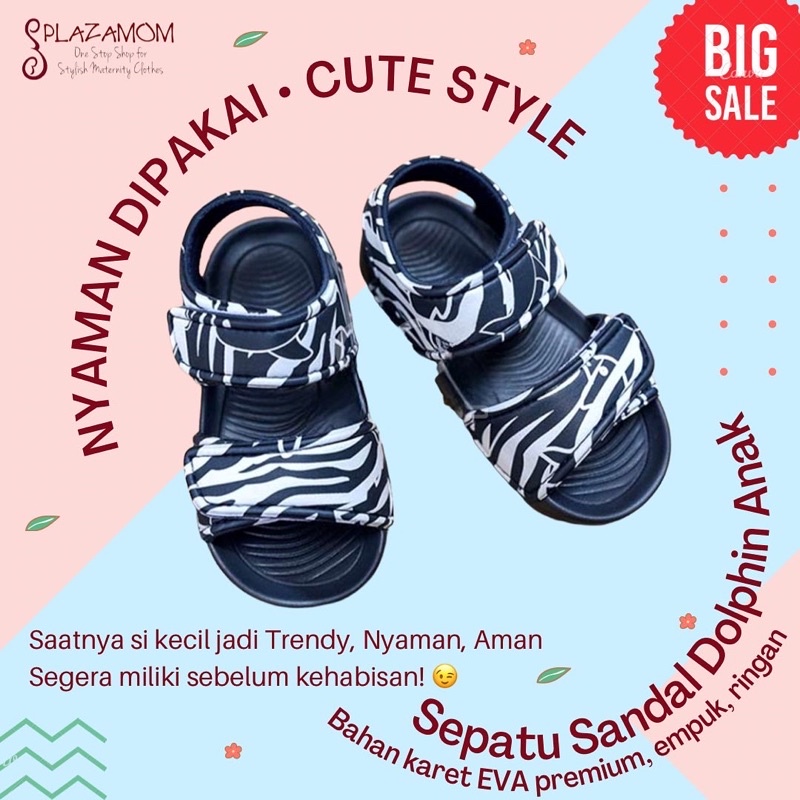 Sepatu Sandal EVA karet ANAK Laki Perempuan Cowo Cowok Cewe Cewek Girl Boy Kids Kid Sendal Selop Slippers Slip Strap Motif Dolphin Lumba Empuk Ringan Anti slip Kualitas Premium Nyaman Bisa untuk outdoor indoor tre