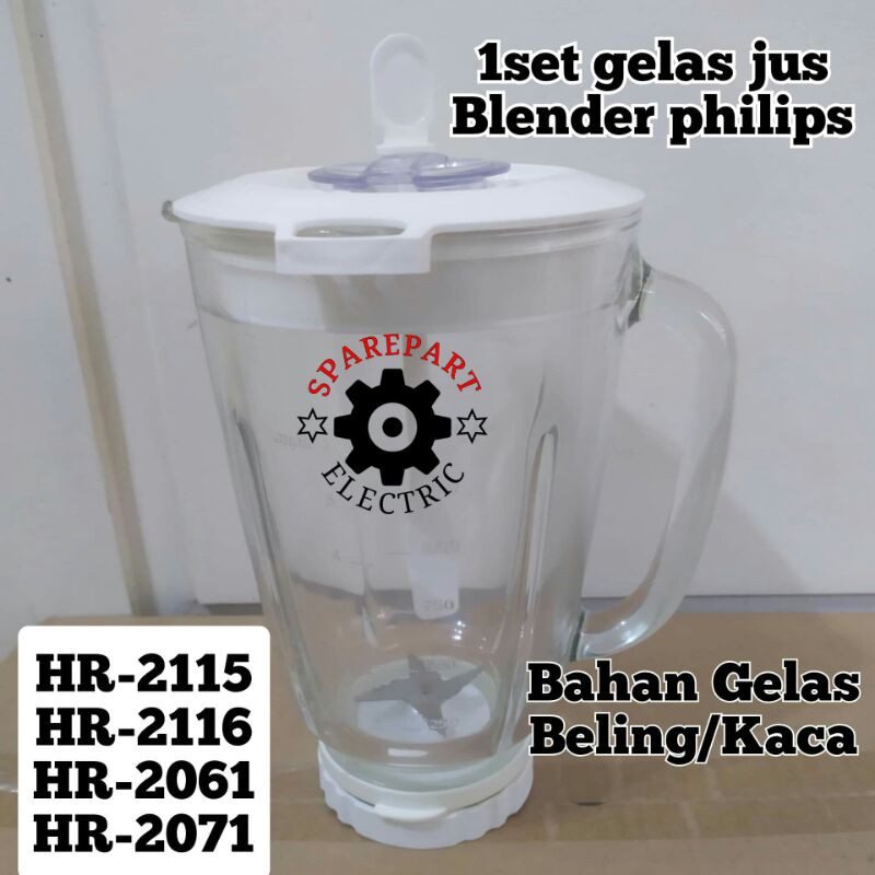 FULLSET GELAS + PISAU JUS BLENDER PHILIPS HR 2116 2115 2061 2071 KACA