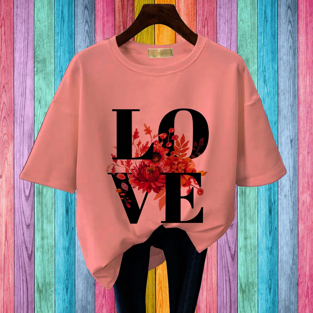 CALVIERO SHO - BAJU KAOS WANITA DEWASA PRINT LOVE FLOWERS CASUAL