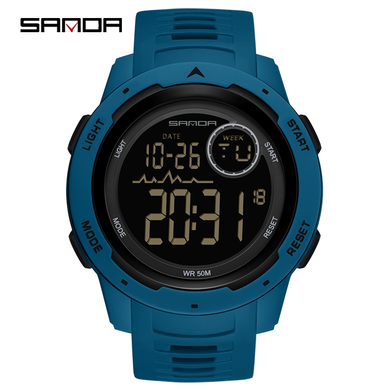 SANDA 2125 Jam Tangan Pria Digital EL Backlight Sport Watch Anti Air-Biru