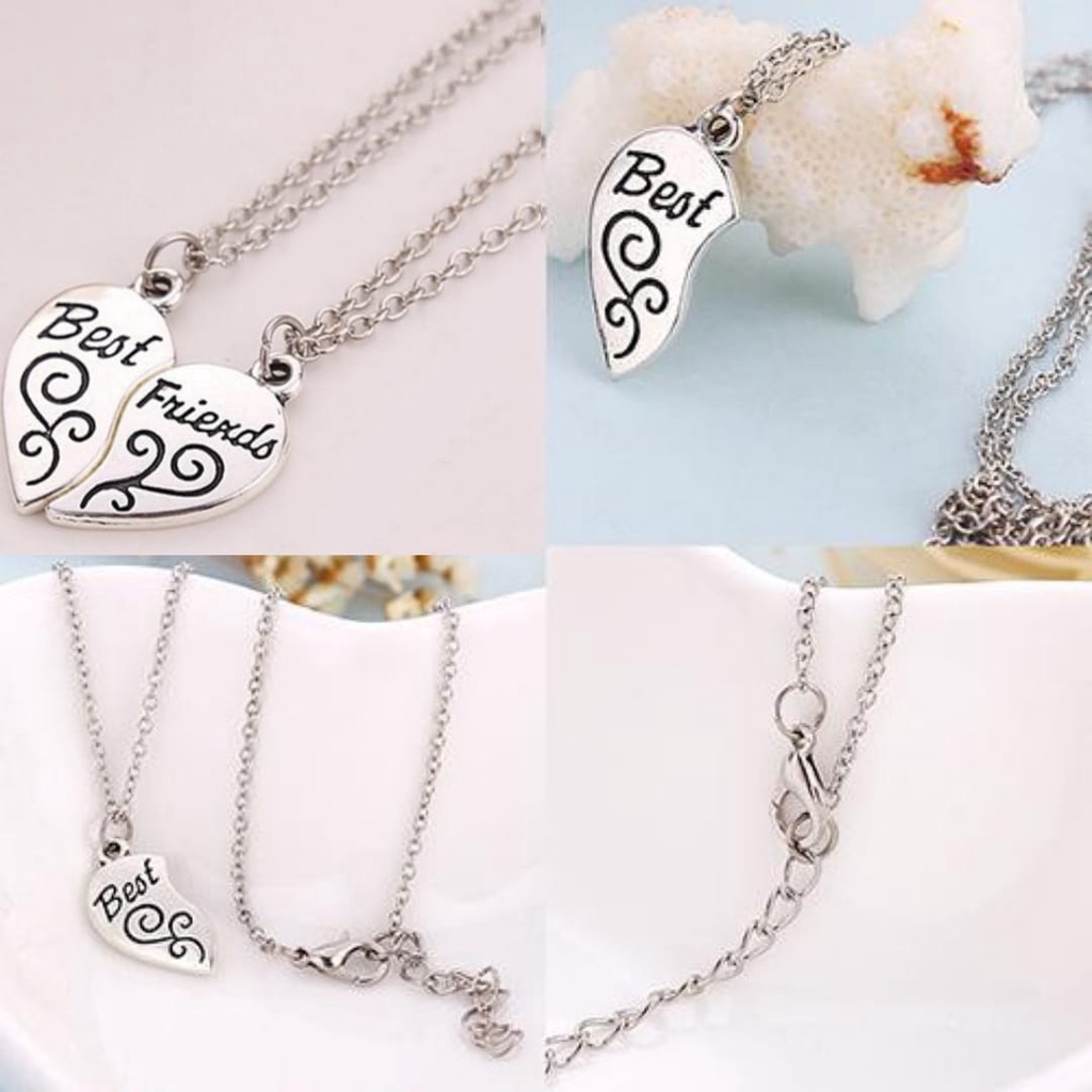 2pcs Kalung Best Friend Mini Kalung Rantai dengan Liontin Hati