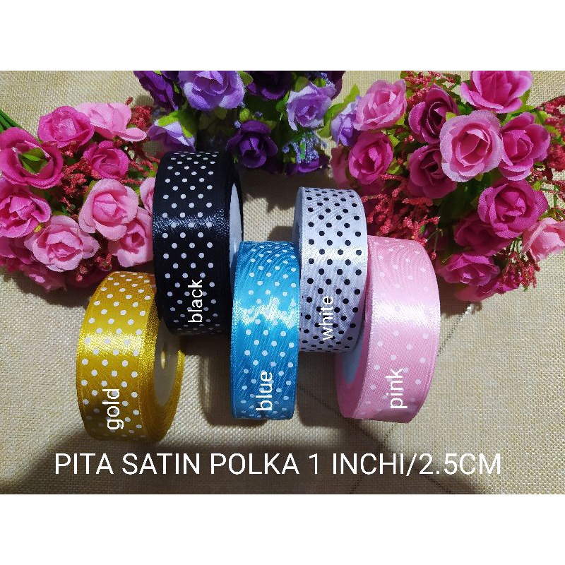 (1 meter)Pita polkadot import per meter/pita buket/pita gift/pita kado/bunga pita