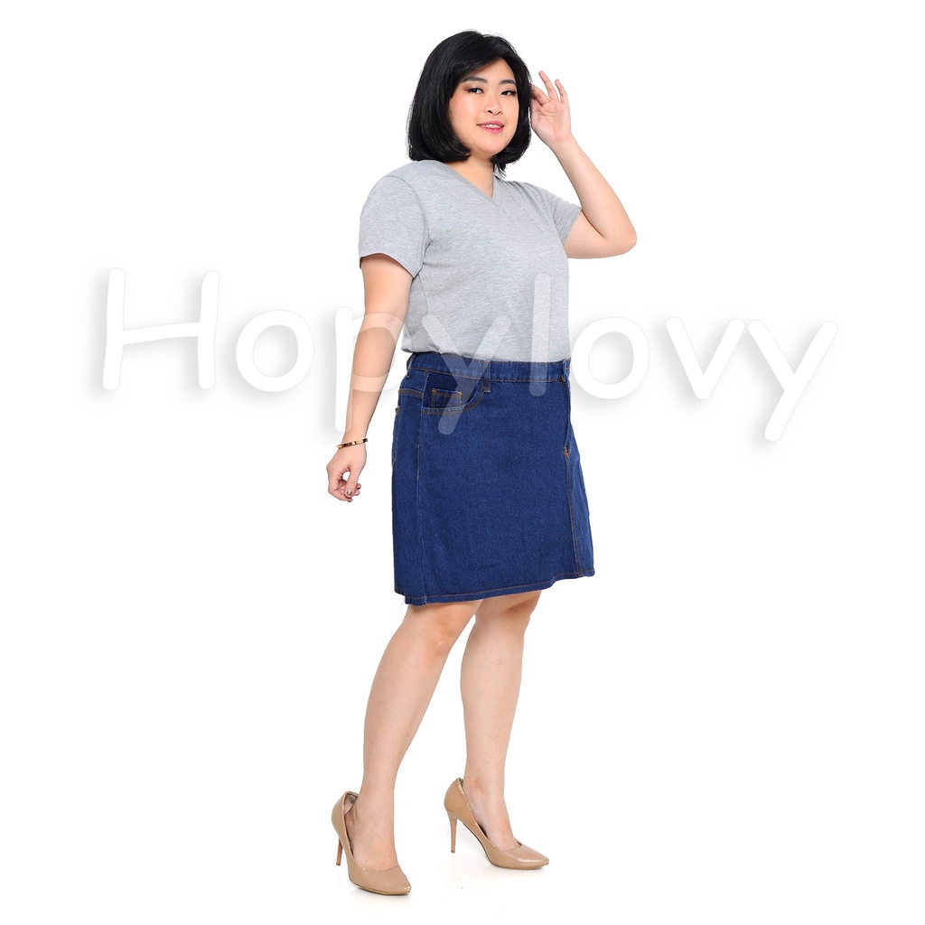 HOPYLOVY JUMBO Rok Midi Jeans Wanita Skirt Resleting Mikha