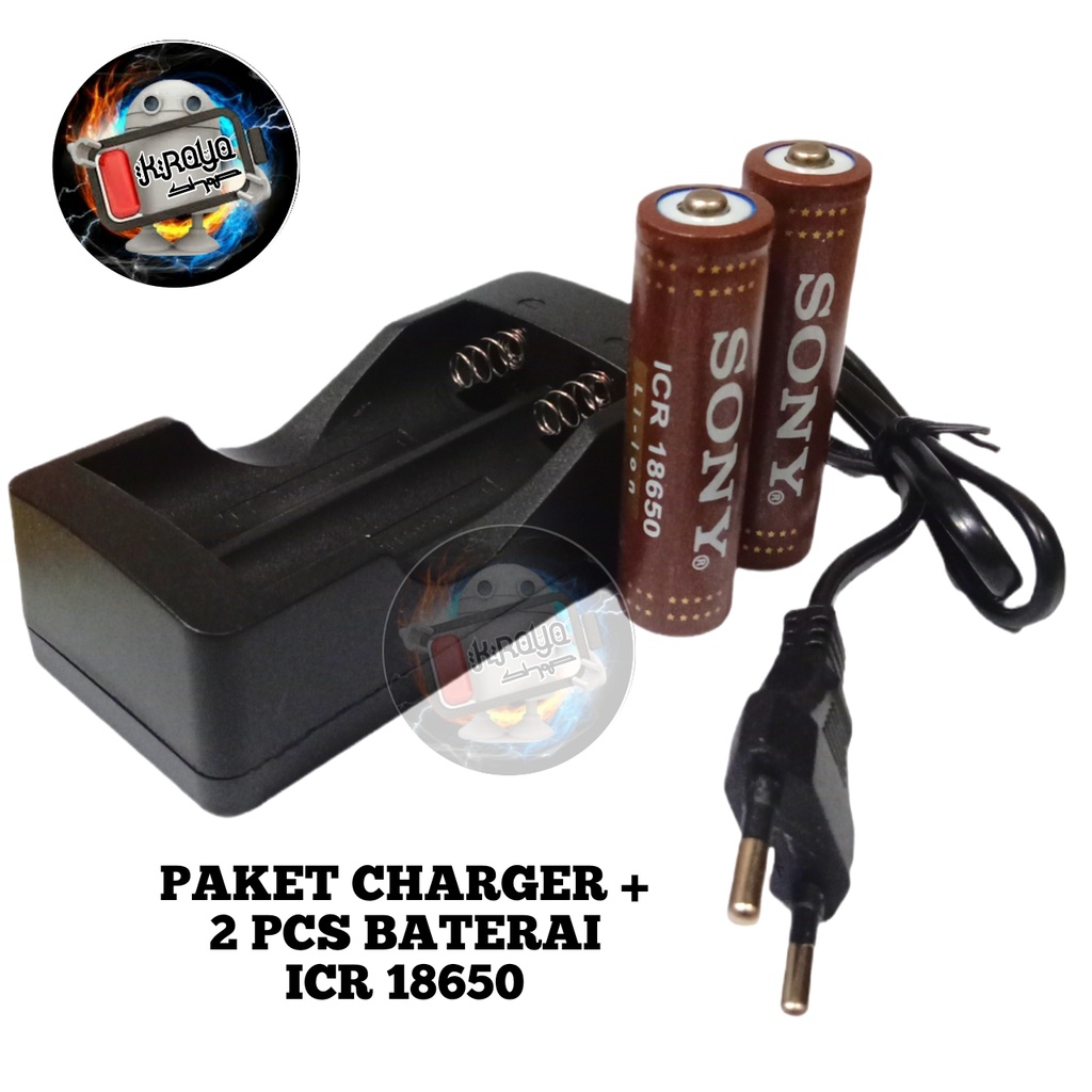 Charger 4.2V-1000mA + 2pcs Baterai Lithium 18650 Li-ION 3.7V 6000mAh