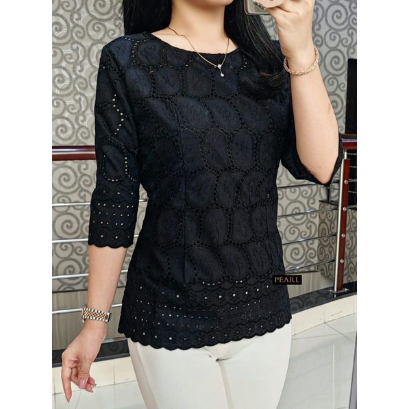 Blus katun bolong khusus hitam lapis katun