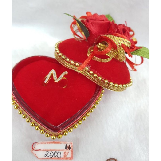 CP1947F217F cincin gold huruf N or Z inisial nama zigzag permata emas kuning asli kadar 70% 16k no14