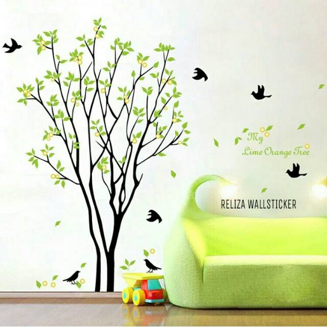 RELIZA WALL STICKER POHON HIJAU RANTING BIRDS GREEN TREE AY9094 STIKER DINDING