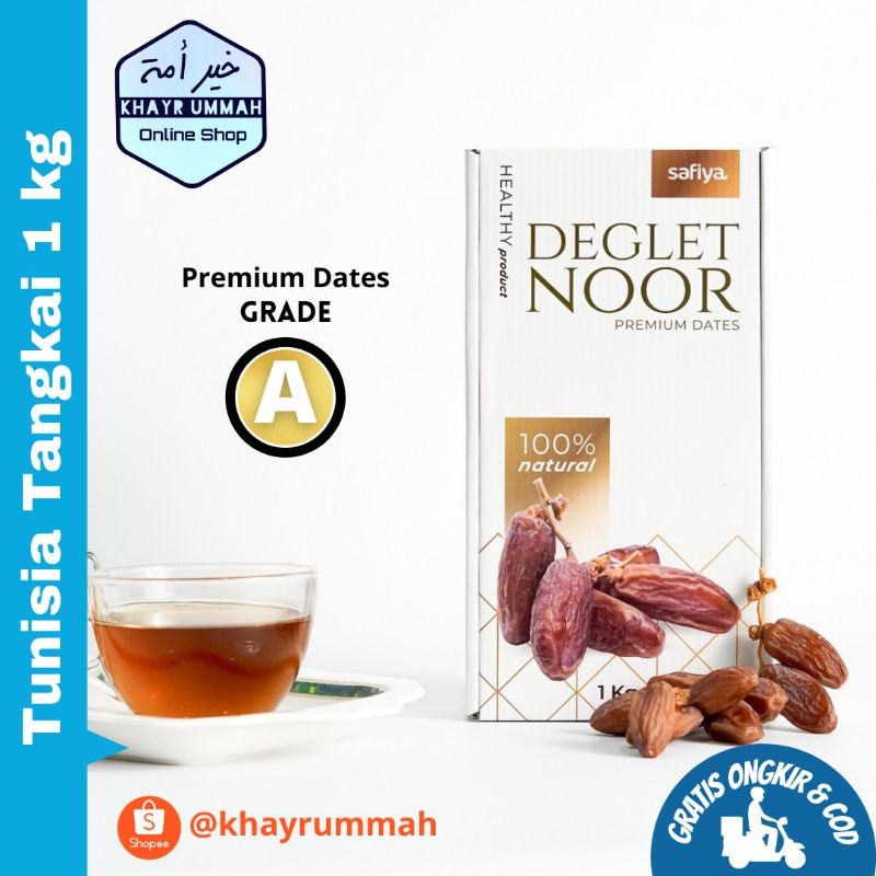 

Kurma Tunisia Tangkai Safiya 1 Kg Deglet Nour / Deglet Noor Premium Natural Dates Tunisia & Algeria Manis Legit Lembut