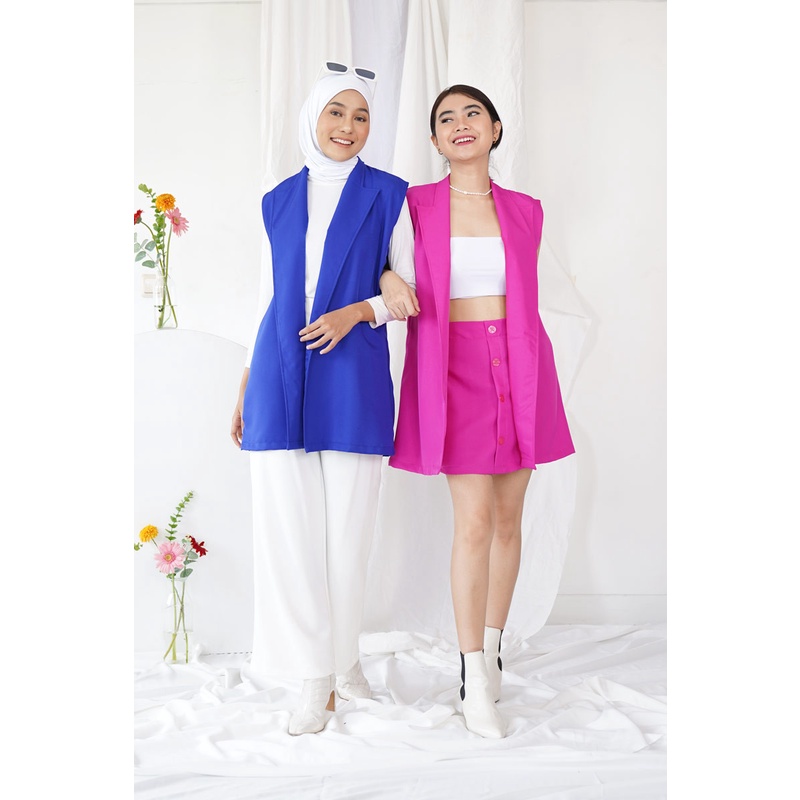 Blazer Momo Vest / Vest Wanita Panjang Tanpa Lengan / Vest Panjang Outer / Long Vest Wanita Outer / 