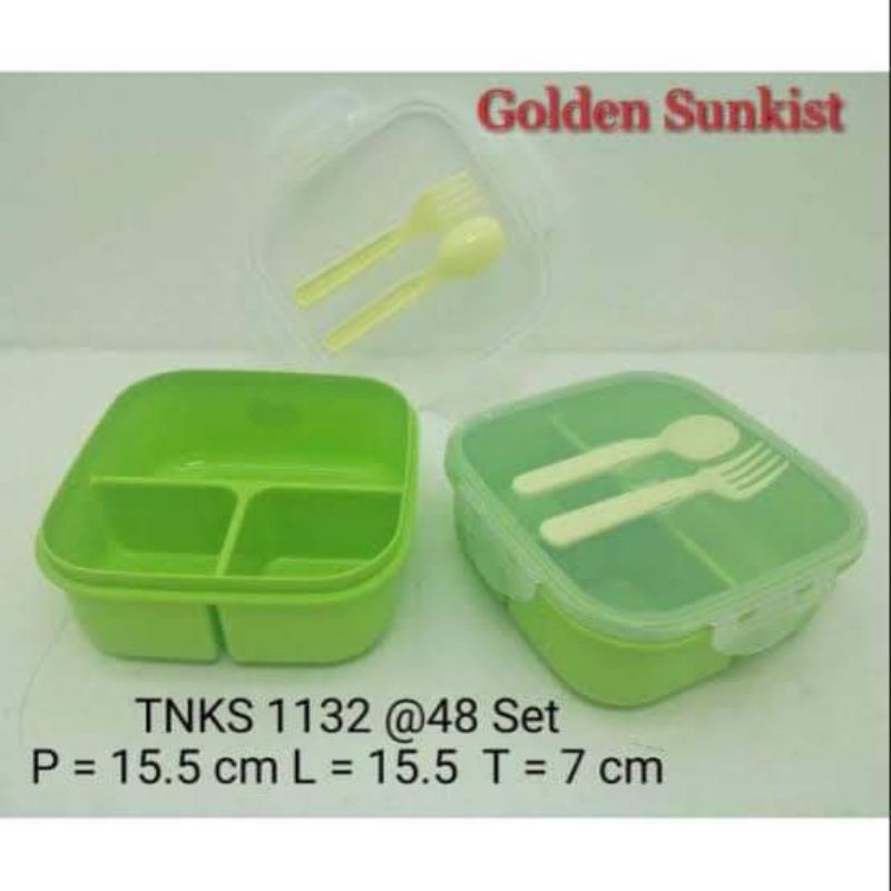 Tempat makan golden sunkist/Tempat Nasi Kotak sendok garpu TNK-1132 Golden Sunkist