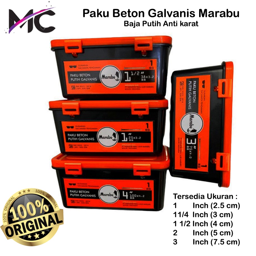 Paku Beton Tembok Dinding 3cm 4cm 5cm 7cm 10cm PerKotak Galvanis Marabu Super Kuat Asli Original