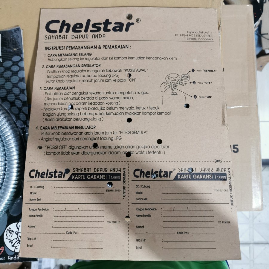 CHELSTAR GAS REGULATOR METER SET ( SELANG + METER ) ANTI BOCOR MURAH