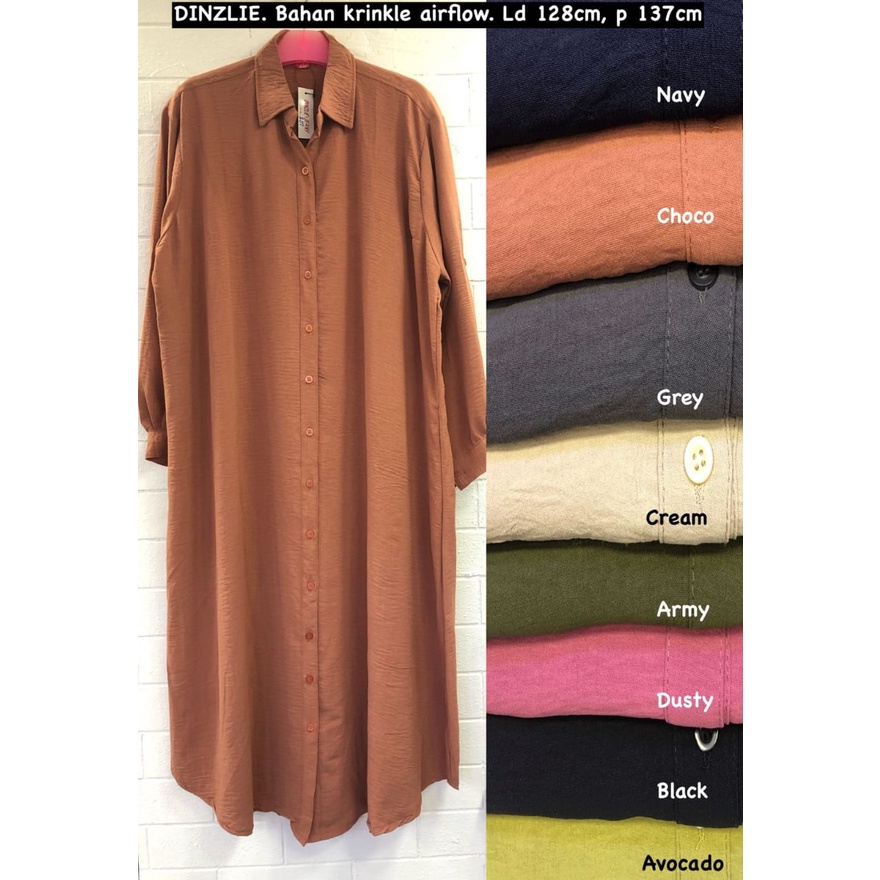 Tunik Panjang Gamis Wanita Bahan Krinkle Airflow Ukuran Besar Jumbo XXXL XXL XL Polos Model Longdres