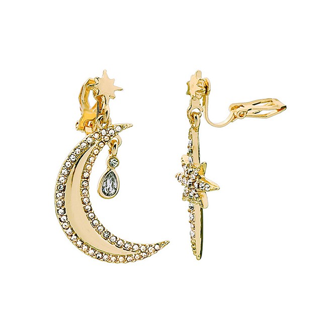LRC Anting Fashion Gold Ear Clip 925 Silver Needle Alloy Diamond F5207x