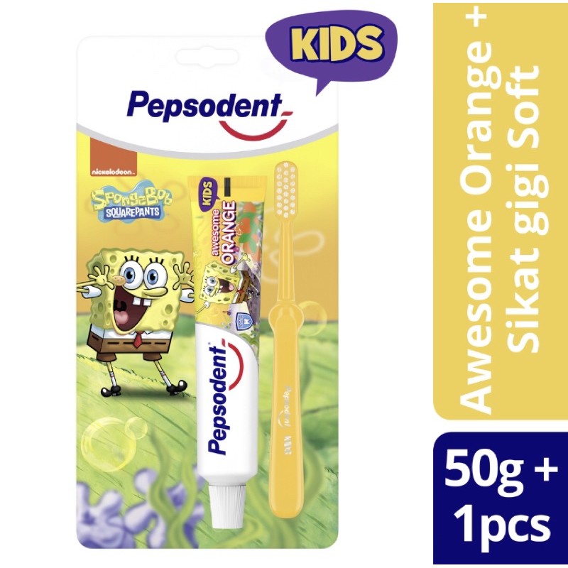 Pepsodent kids pasta gigi dan sikat gigi anak spongebob 50gr