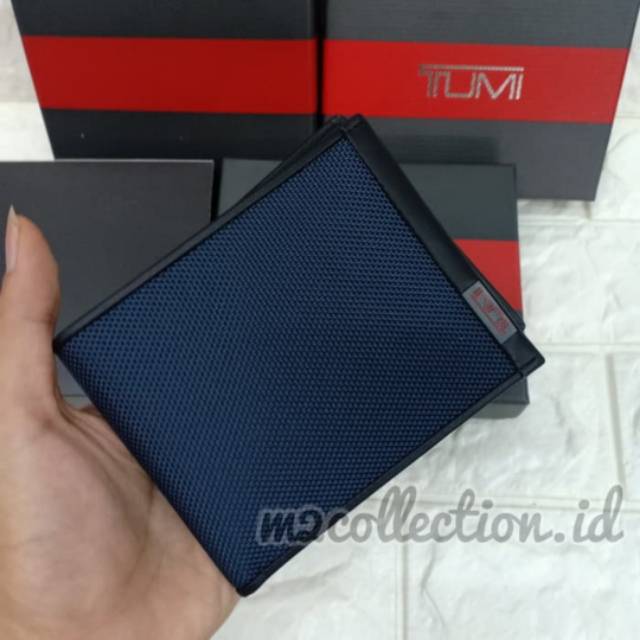 Dompet TUMI Wallet Alpha id Lock ballistic nylon with Leather bifold Blue