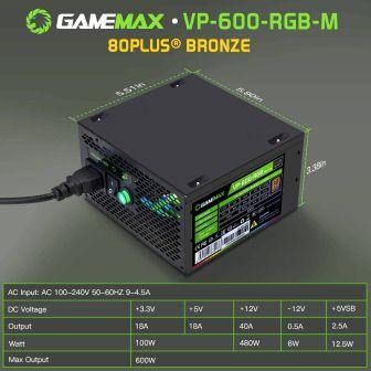Gaming Power Supply PSU Gamemax 600Watt RGB Modular