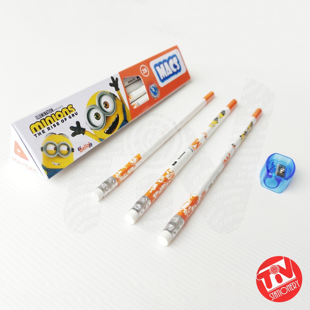 

Pensil Triangle 2B Macs MINIONS dengan Penghapus (12 pcs +Free Rautan)