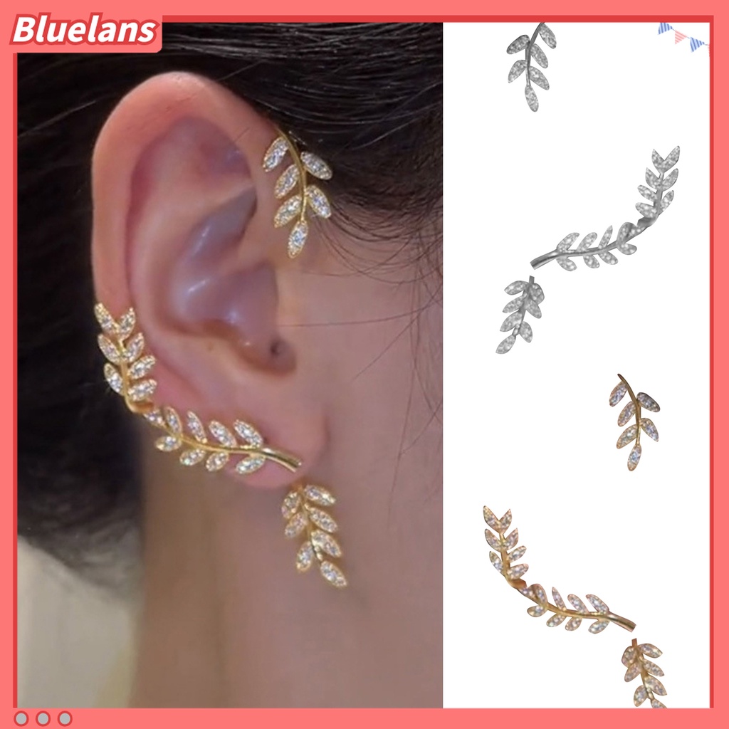 1pc Anting Klip Telinga Bentuk Daun Bahan Cubic Zirconia