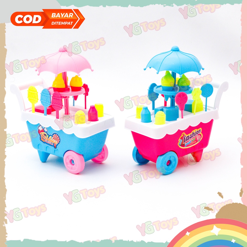 YGtoys Mainan Anak Jualan Gerobak Es Krim Kuda Poni Eskrim Mini Keranjang Playset DIY Kasir Kasiran Makanan