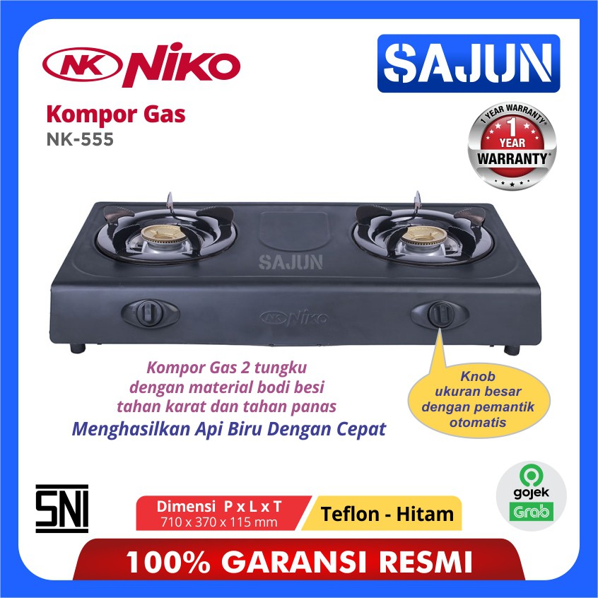 Niko NK-555 Kompor Gas 2 Tungku Bahan Teflon