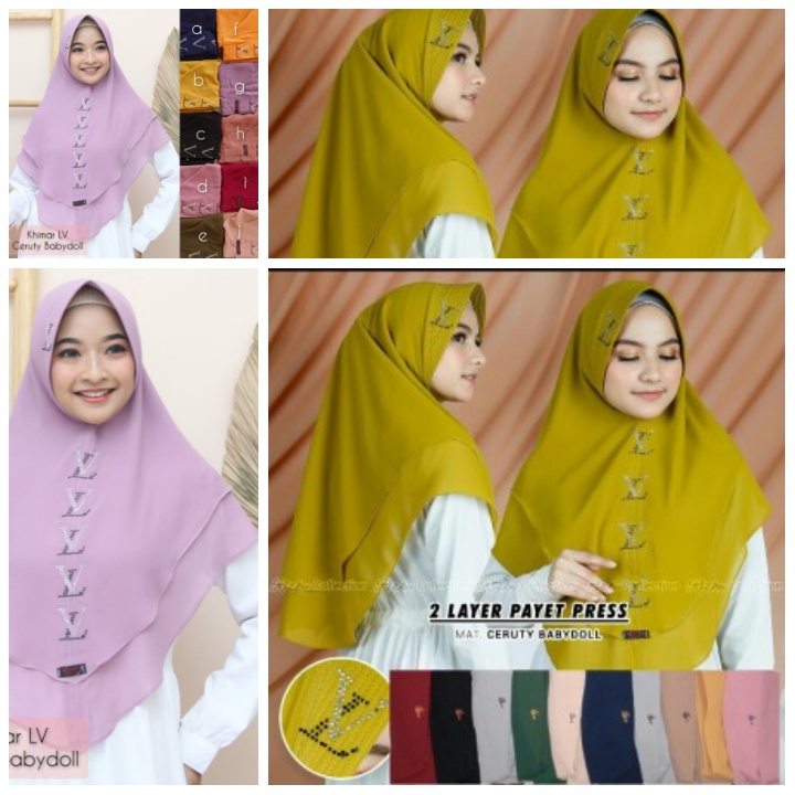 HIJAB PAYET CERUTY LV LAYER 2 HIJAB INSTAN LV HIJAB CERUTY 2 LAYER BEST SELLER ORI BY RIZKY COLLECTION