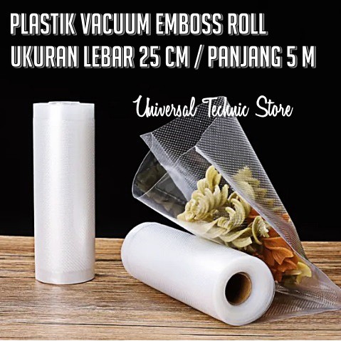 

Plastik Vacuum Sealer Emboss Roll / Gulungan Food Grade Bening Import - 25cm x 5m