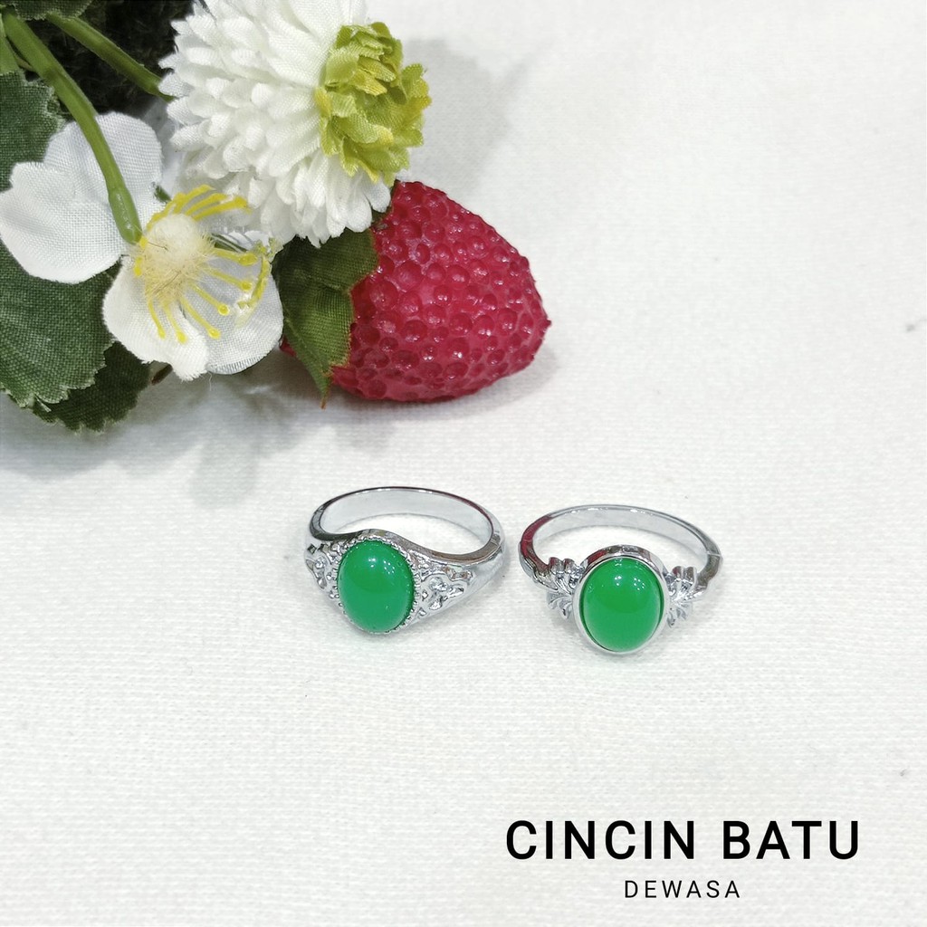 Cincin Batu Giok Perhiasan Wanita Warna Silver | Cincin Giok Hijau