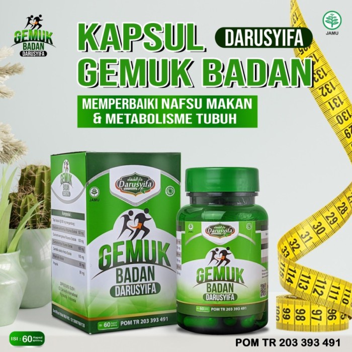 Kapsul Gemuk Badan Darusyifa Menambah Nafsu Makan Menyerap Nutrisi Lebih Opimal isi 60 Kapsul