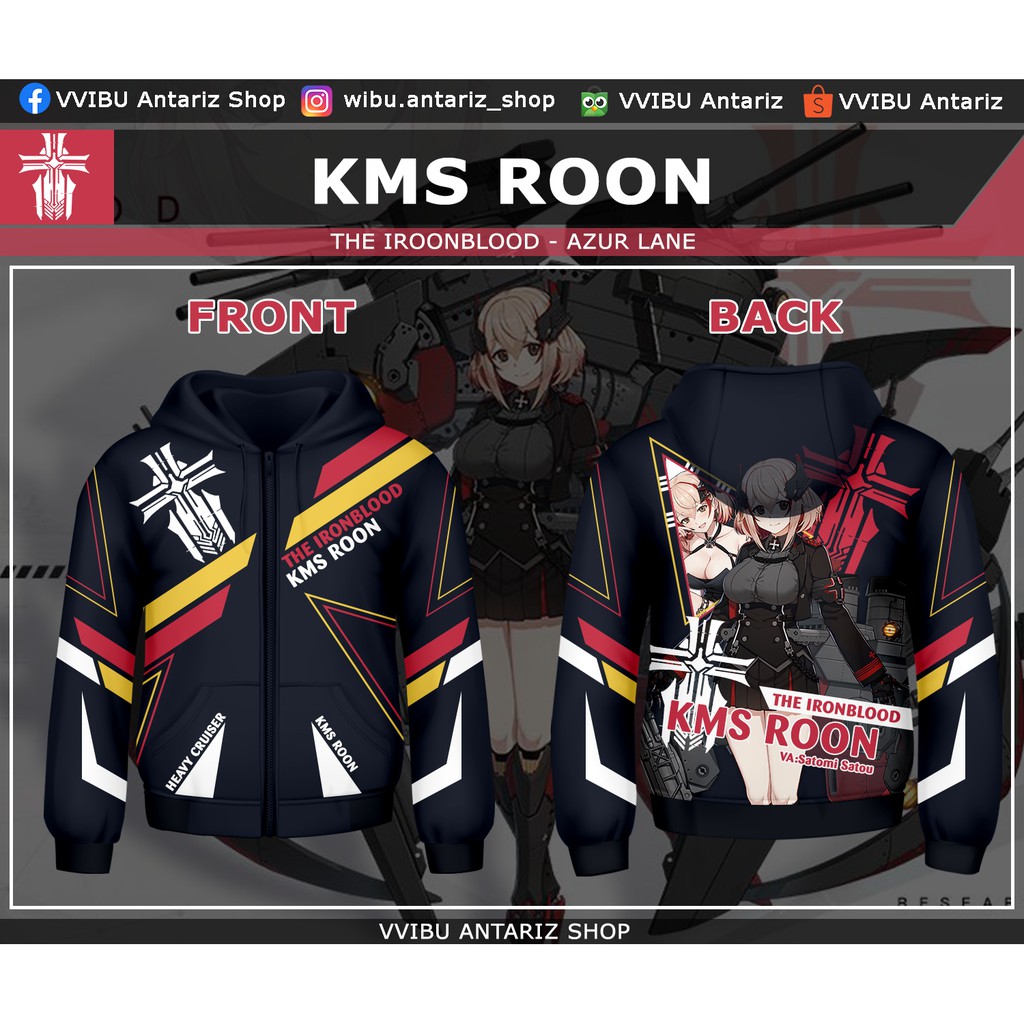 Jaket Hoodie Fullrpint Anime Azur Lane KMS Roon