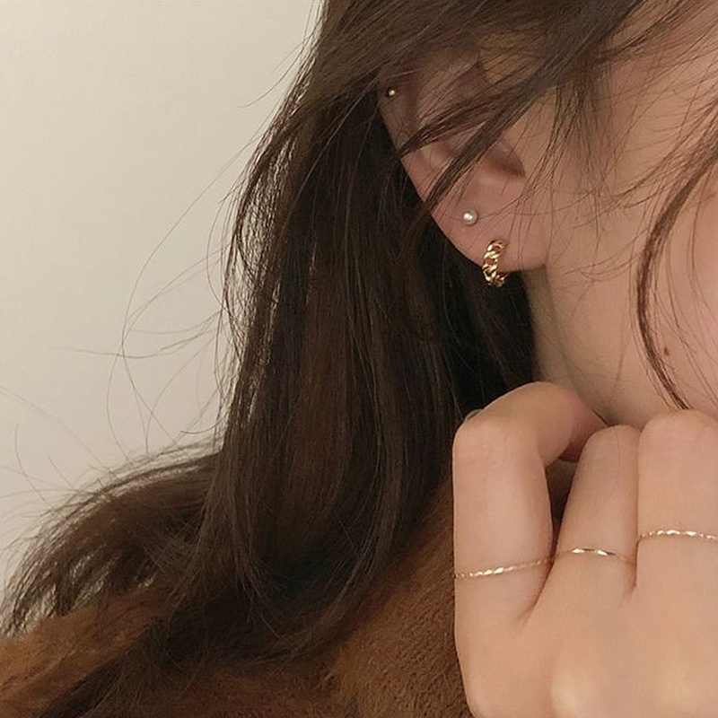 We Flower Anting Hoop Rantai Twisted Bahan S925 Silver Metal Bentuk Geometris Untuk Wanita