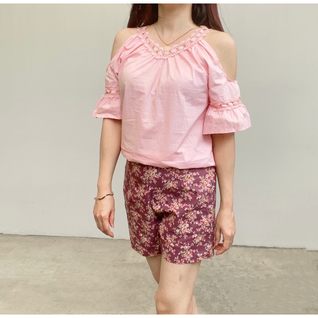 SL342 - Celana Pendek Wanita Basic Cotton Floral Stylish Casual Look