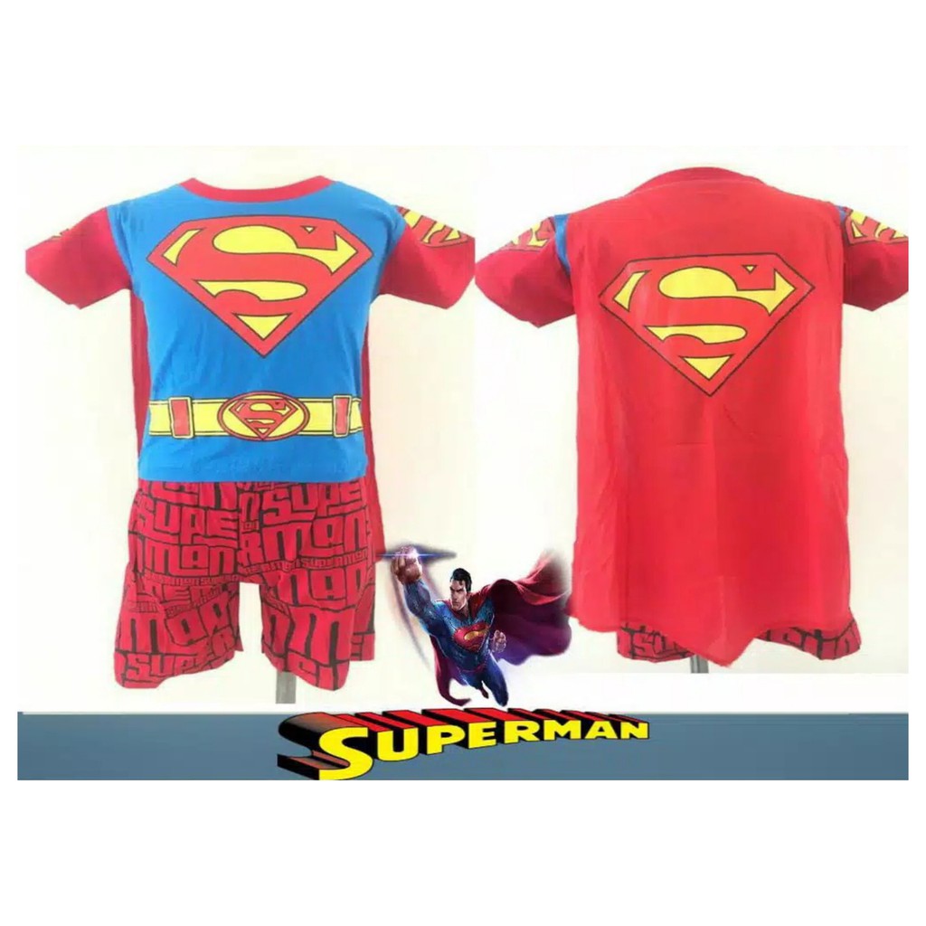 Setelan Pendek Superman Celana Tulisan Kaos Baju Anak Laki Laki Cowok