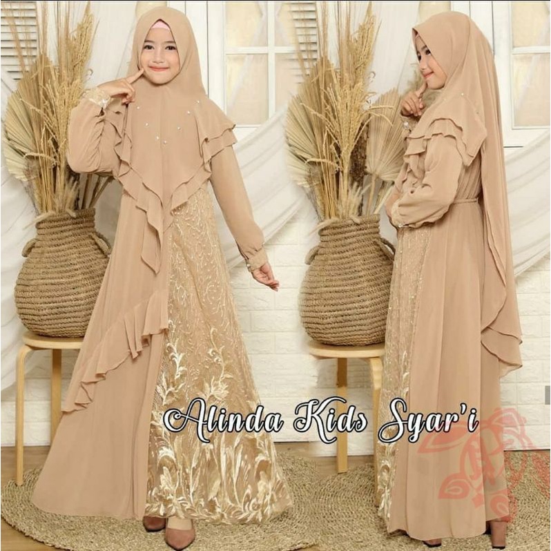 Baju Gamis Anak Perempuan Usia 8 th 9 th 10 th 11 th 12 th Tahun / ALINDA KIDS / Gamis Anak Bahan Mo
