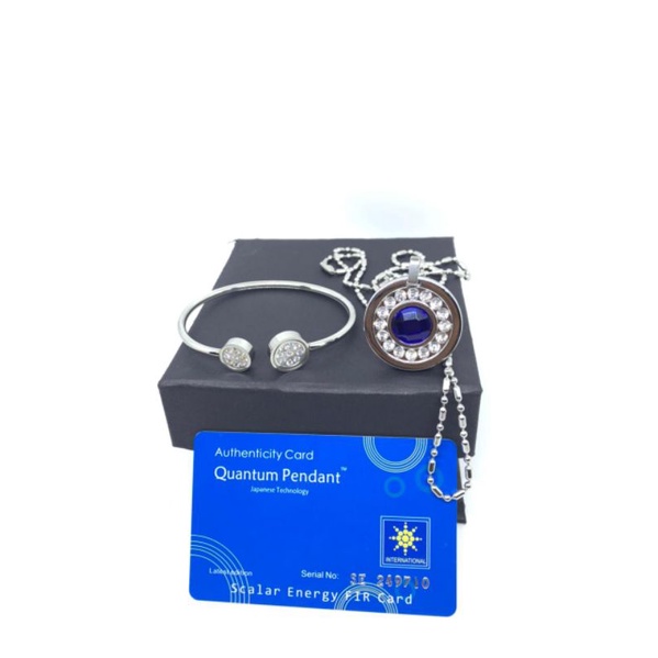 Satu Set Gelang Quantum Pendant Necklace +Kalung Quantum set FREE BOX+SERTIFIKAT Motif Bulat Permata Biru Safir