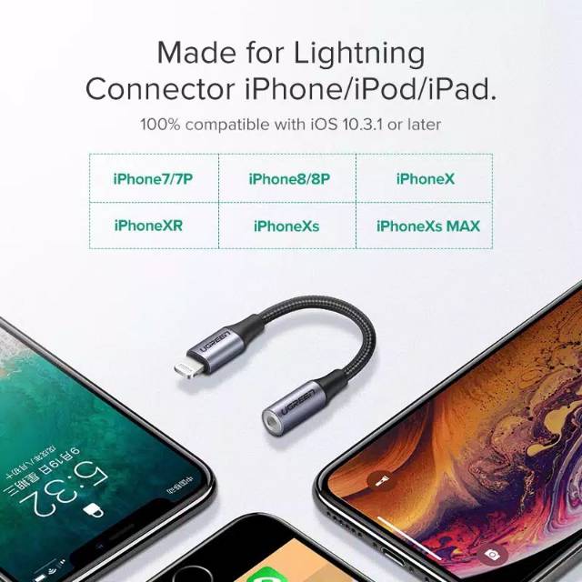 UGREEN MFI Kabel Lightning ke Jack AUX 3,5mm untuk Iphone