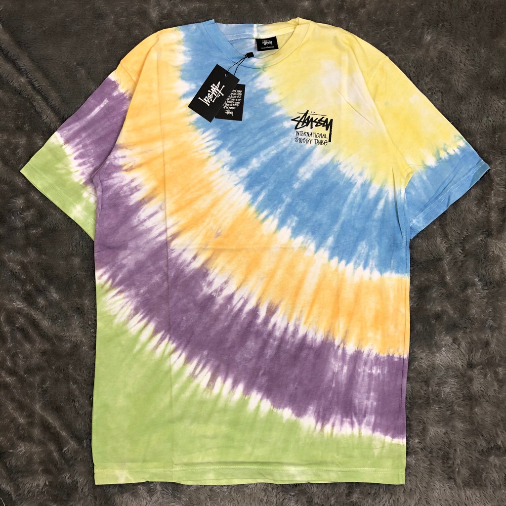 KAOS TSHIRT STUSSY INTERNATIONAL TRIBE WASHED TIE DYE RAINBOW