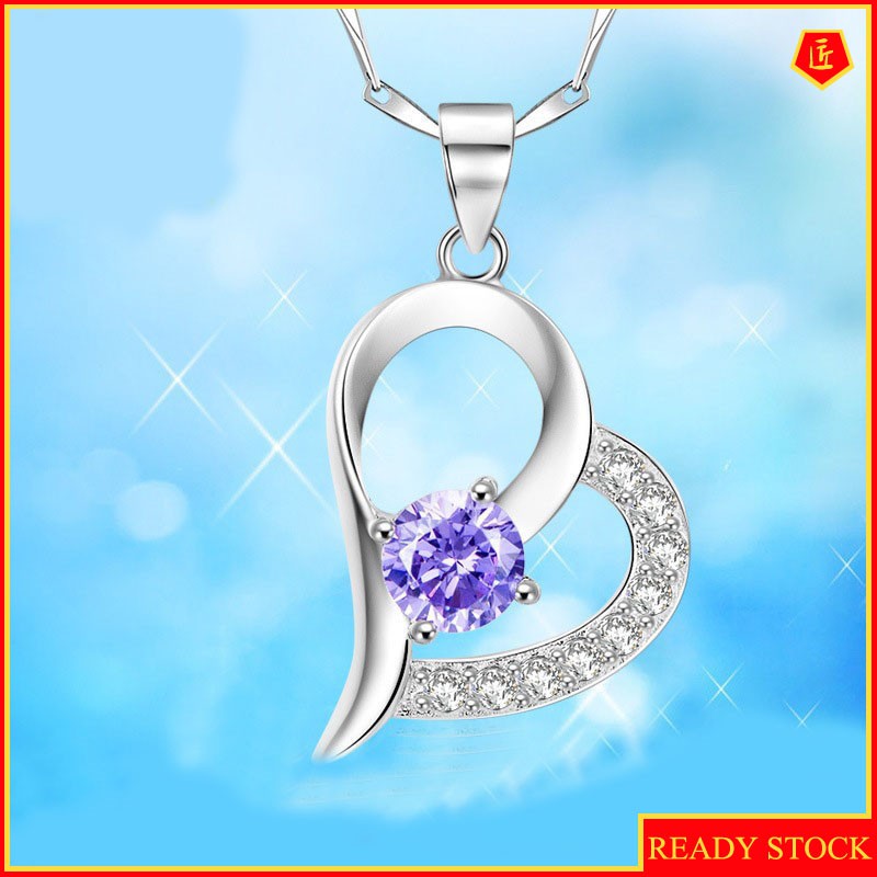 [Ready Stock]Silver Plated Necklace Female Pendant Heart-Shaped Short Accessories Korean Valentine's Day Gift